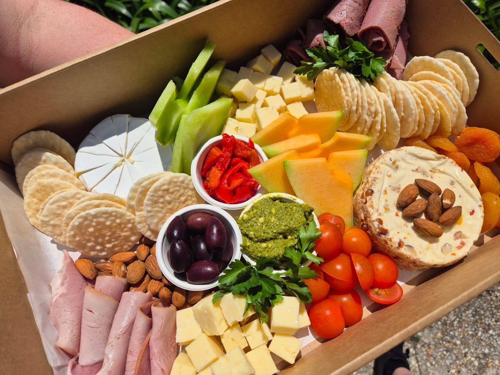 Fresh catering platter with cheese, crackers, meats, fruit and dips — Alowishus Delicious Maryborough